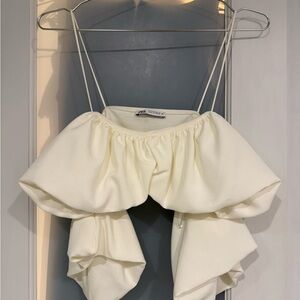 Zara Cream Ruffled Spaghetti Strap Top